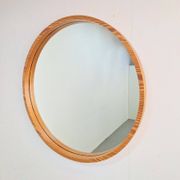 Large Mid-Century Round Pine Mirror, Denmark, 1960s