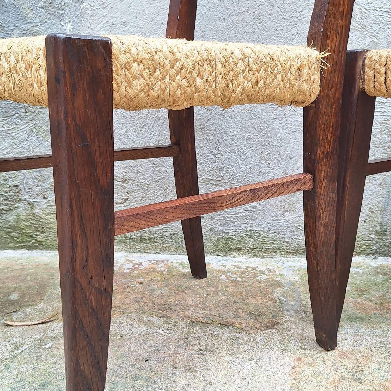 Set of 4 oak and rope chairs