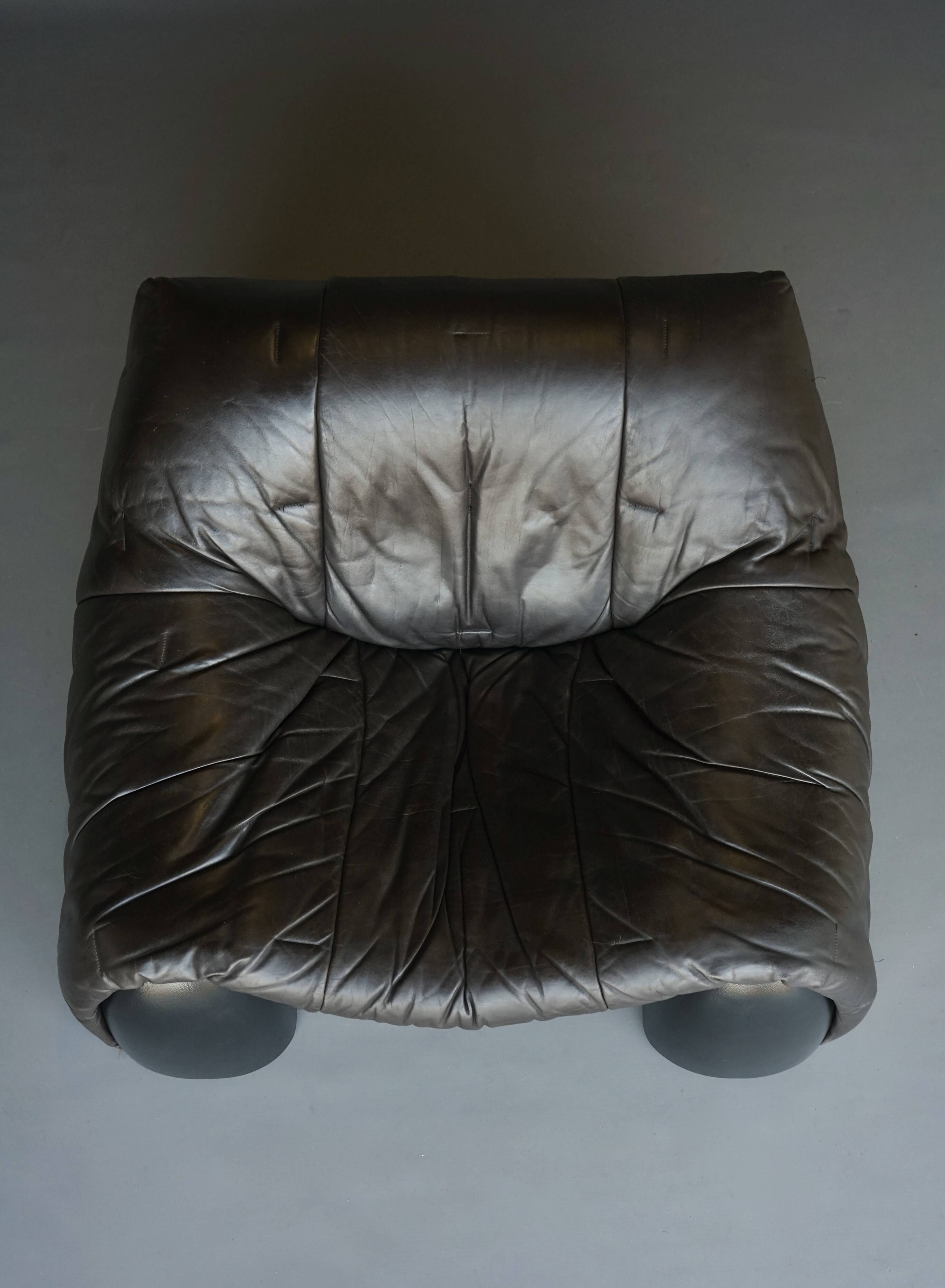 Amak Lounge Chair in brown leather by Annie Hieronimus for Cinna, 1980s