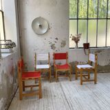 Set of 4 80s colored pine chairs