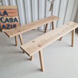 Set of 2 Scandinavian solid wood benches