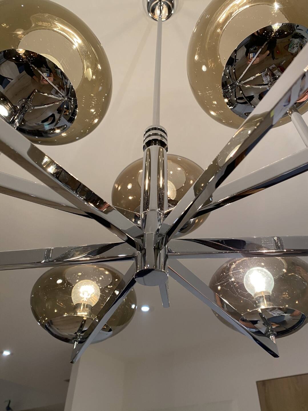 Very rare - Sciolari 9-light chrome and smoked glass chandelier - 1970s - Vintage