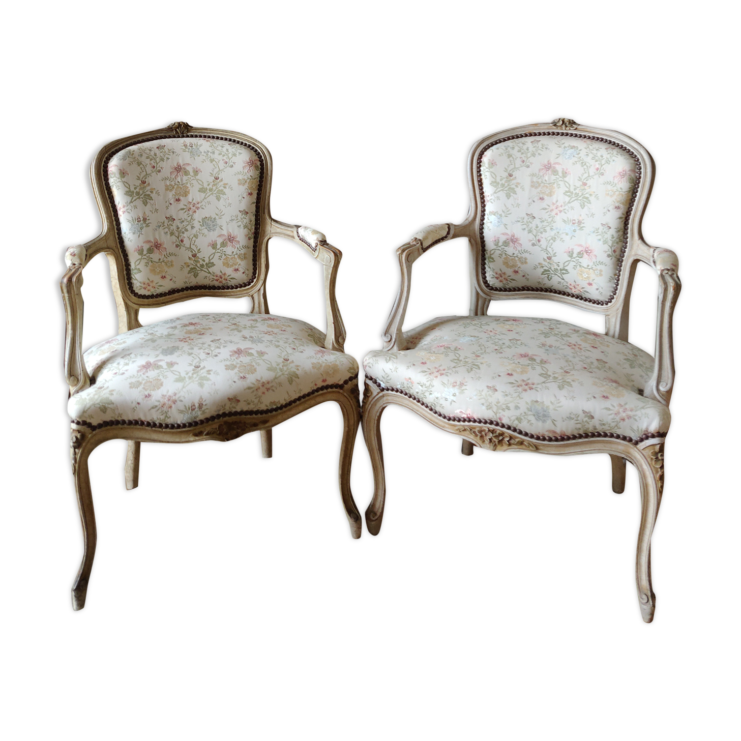 Pair armchairs Louis XV floral convertibles