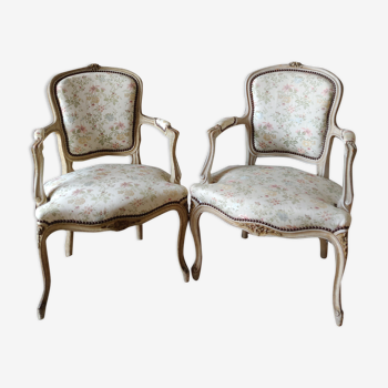 Pair armchairs Louis XV floral convertibles