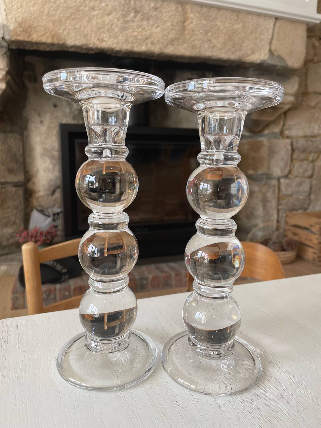 Pair of glass candle holders
