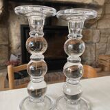Pair of glass candle holders