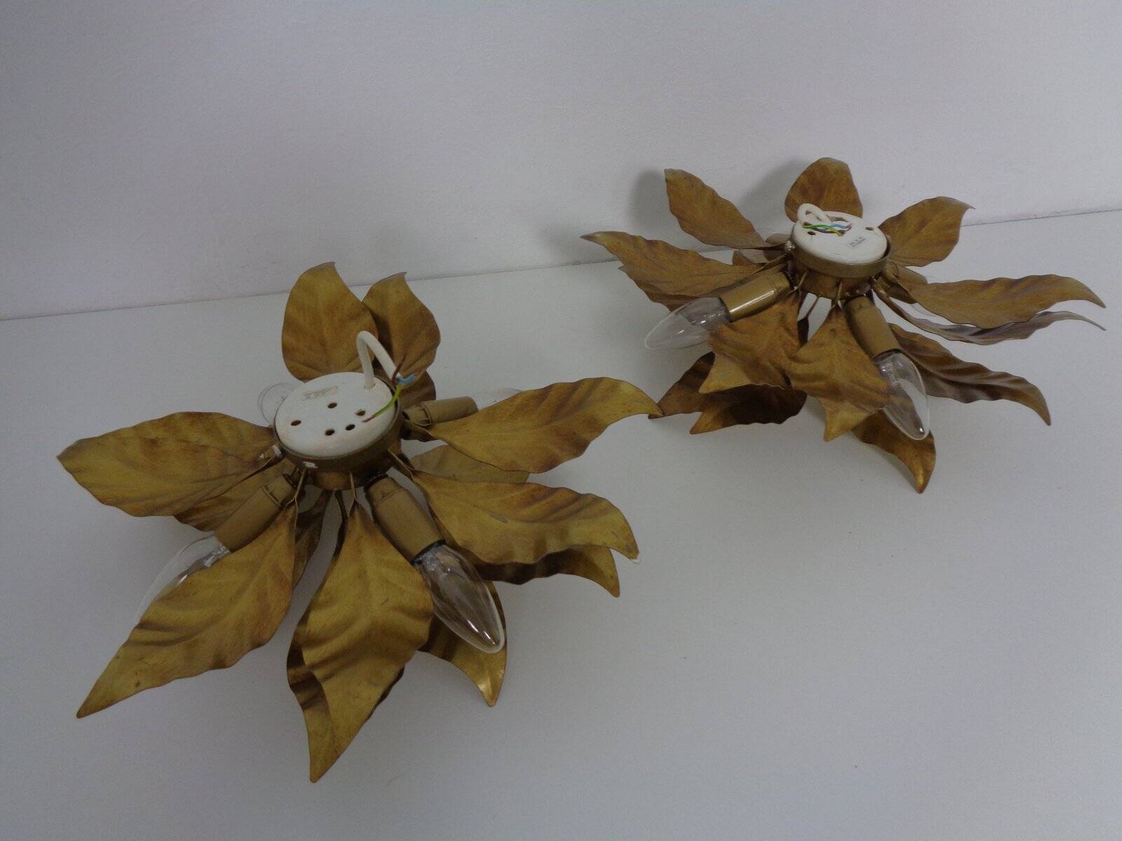 Golden Flower Shape Flushmounts by Hans Kögl, 1970s, Set of 2