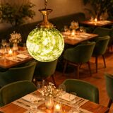 Hand-blown green art glass large chandlier