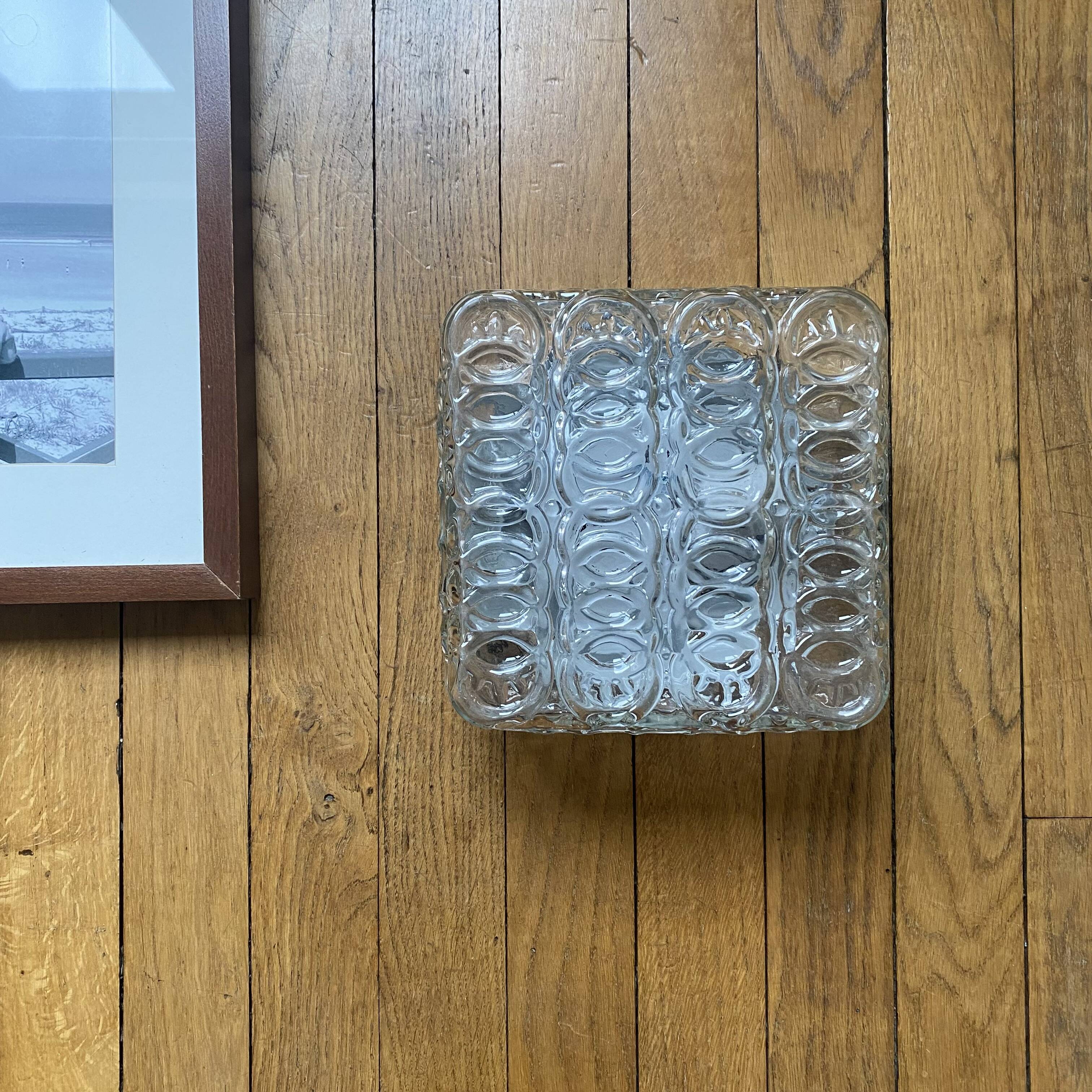 Square wall light, vintage ceiling light in transparent glass.