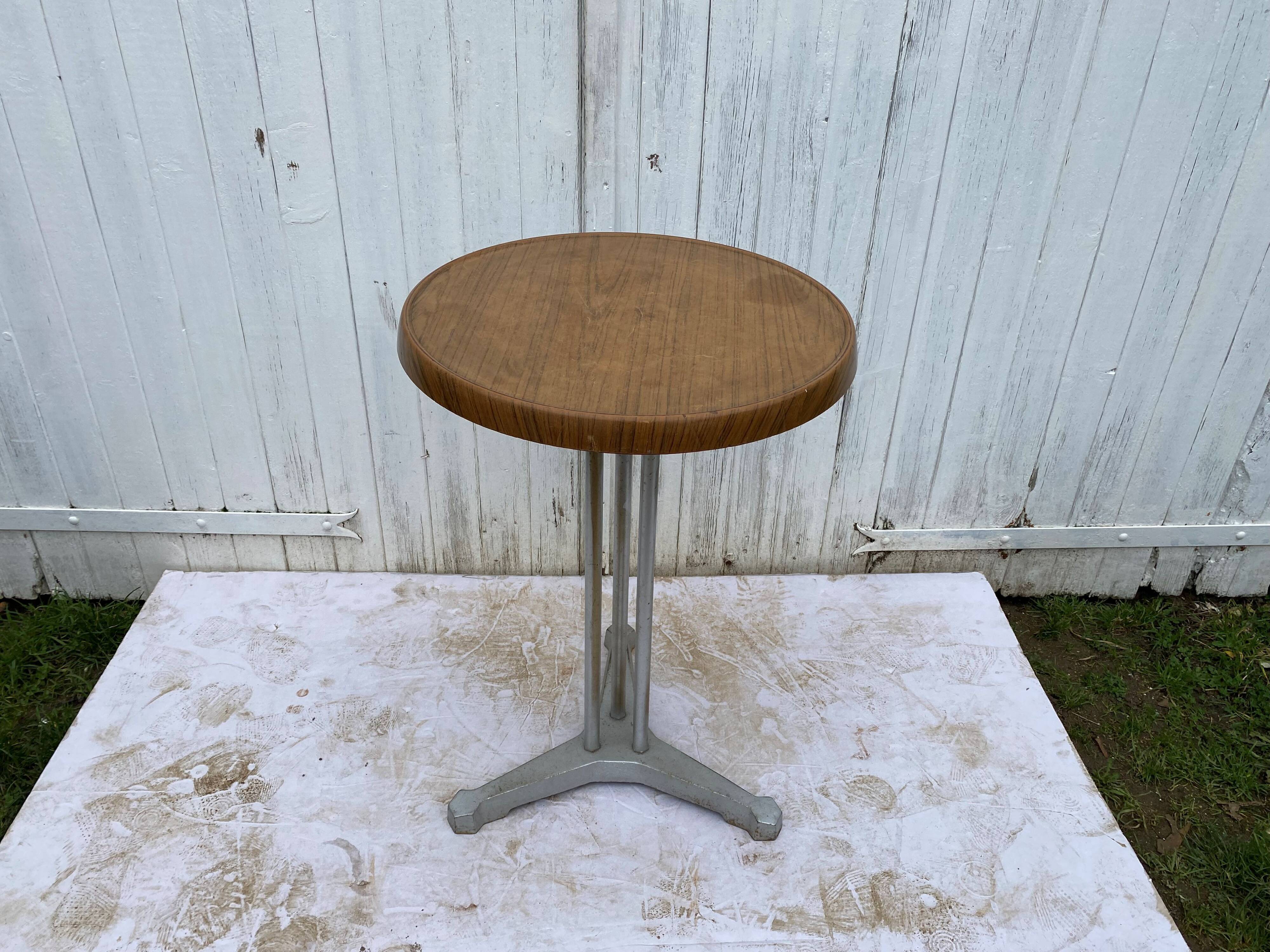 Brown table n1 round bistro bar cafe terrace cast iron foot 1950