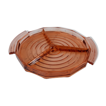 Tray with compartments in pink art deco glass