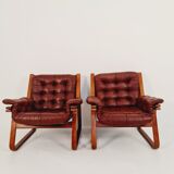 Fauteuils suédois scandinave en cuir des années 1970 par Carl-Henrik Spark pour Ulferts Suède