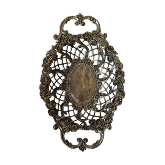 Beautiful silver metal basket with rose decoration