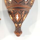 Suspension and pair of terracotta/vintage wall lights