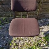 Pair old metal chair chromé - vintage 70s brown fabric