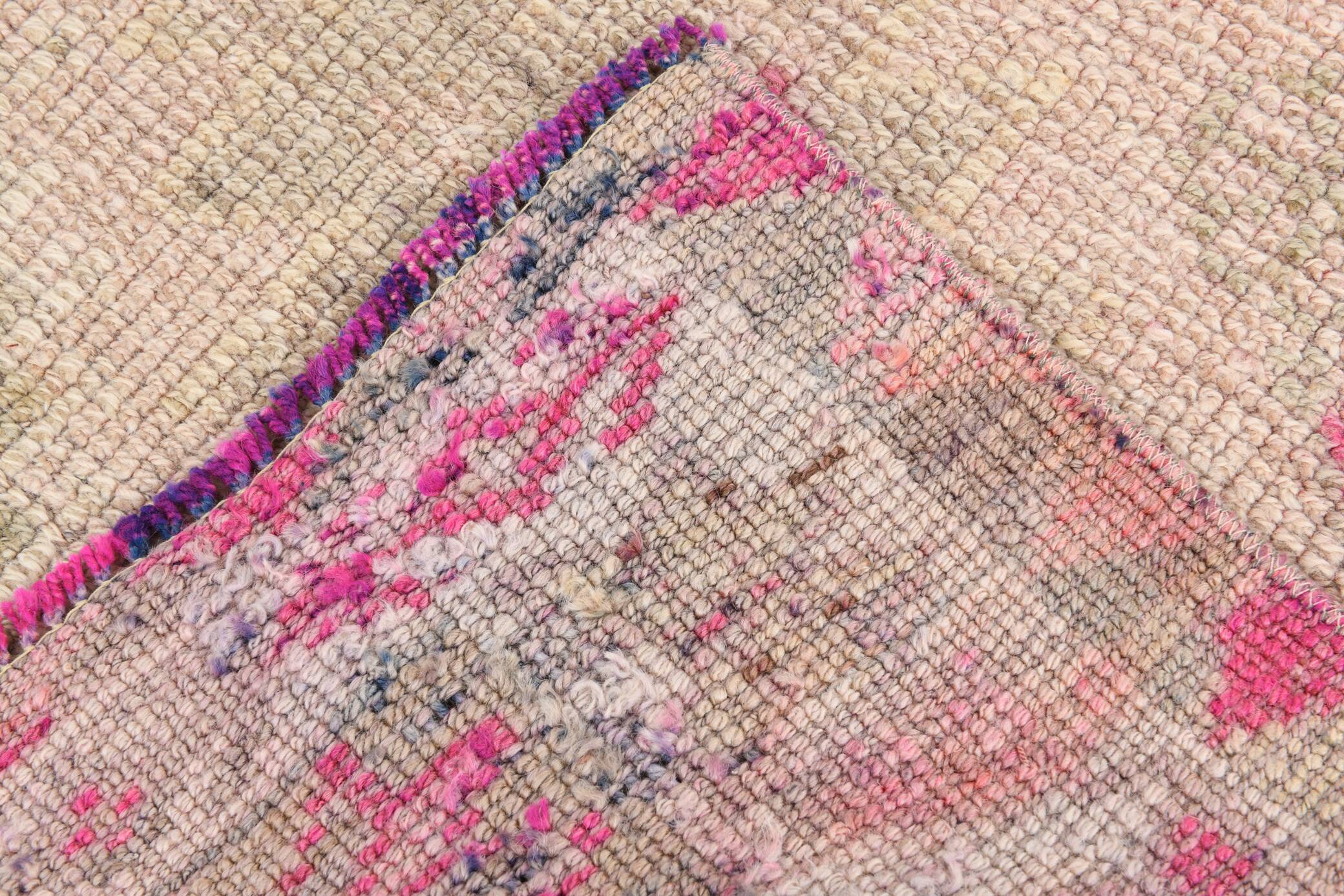 3x13 Rug For Kitchen Pink Beige Herki Vintage Runner Rug, 79x402Cm SK 4146