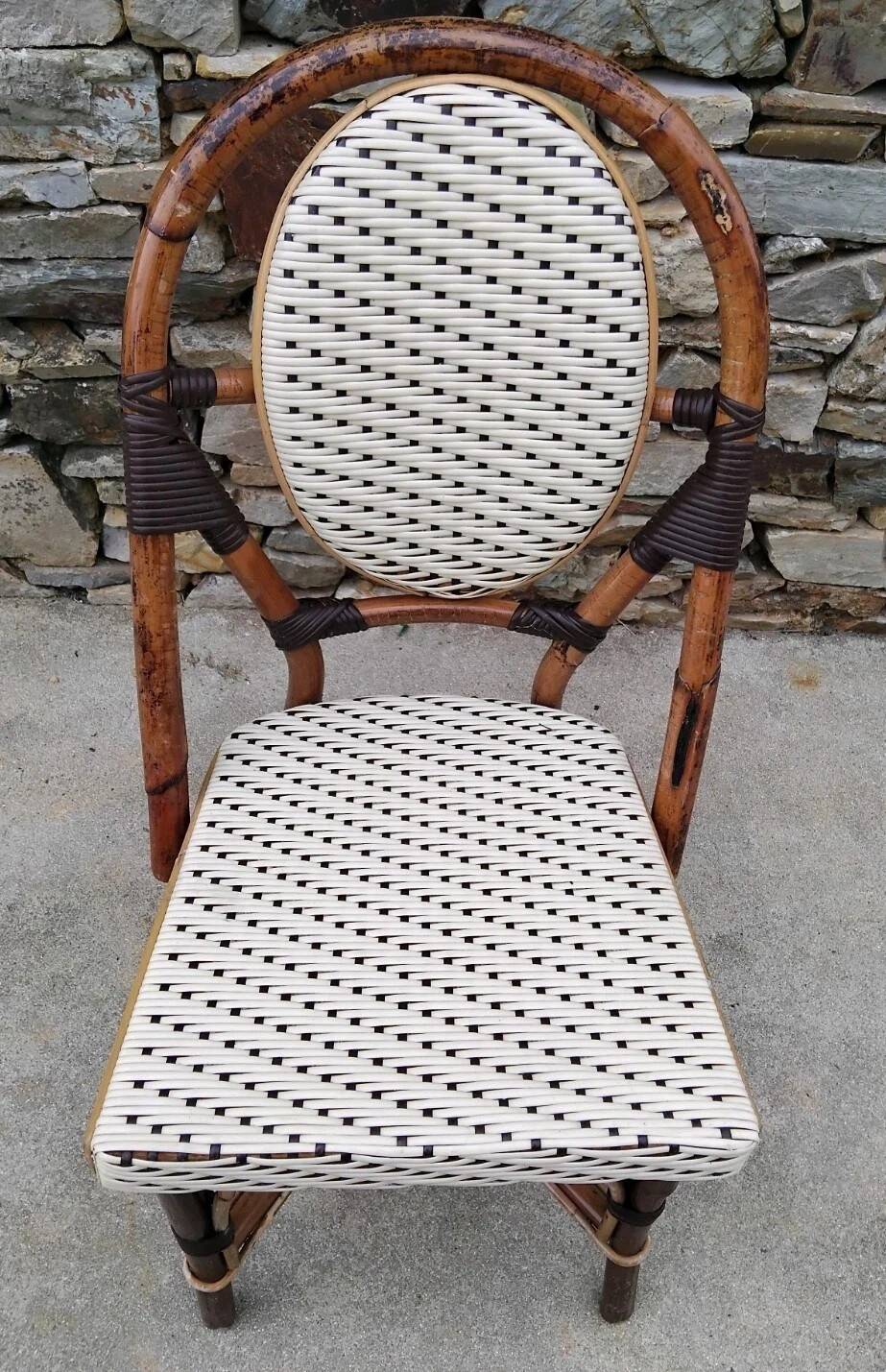 Pair of Vintage Wooden and Woven Plastic Bistro Chairs