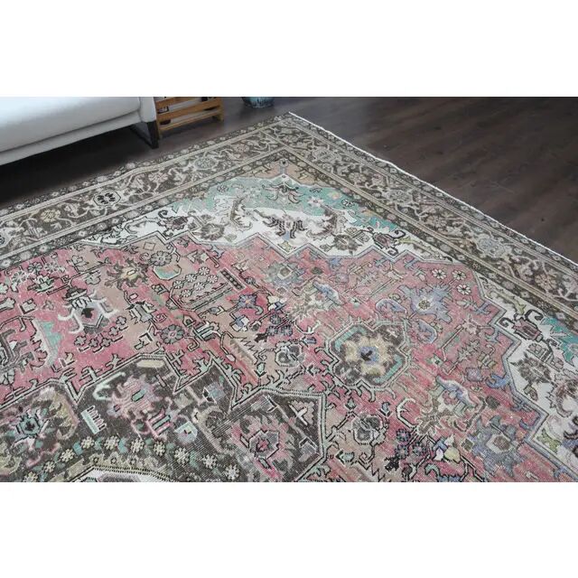 1970s Vintage Persian Handmade Wool Cotton Light Pink Area Rug 285x374
