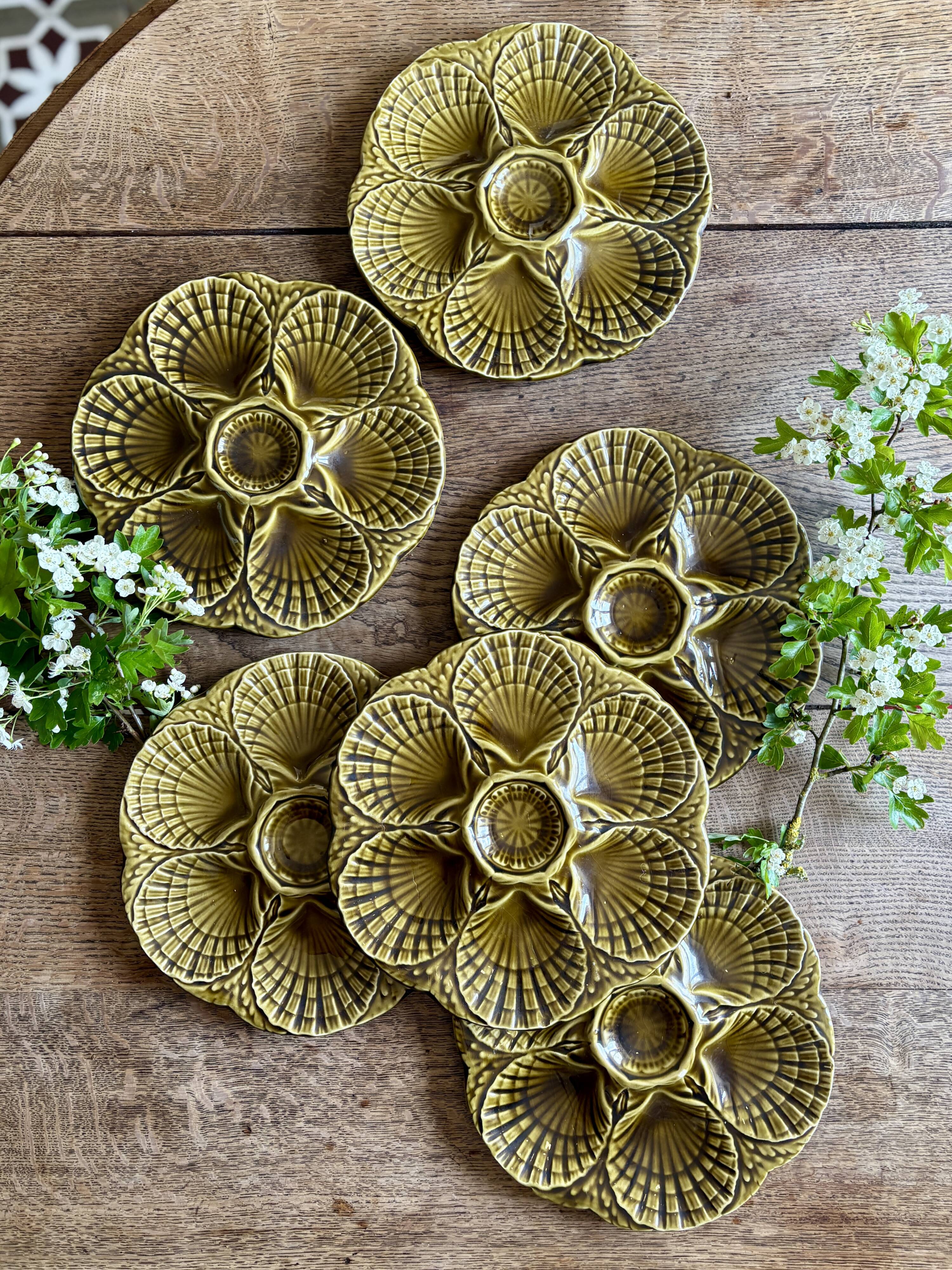 Set of 6 vintage ceramic oyster plates - Sarreguemines -