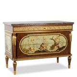 Empire style chest of drawers in lacquer, bronze and marble. Nineteenth century.