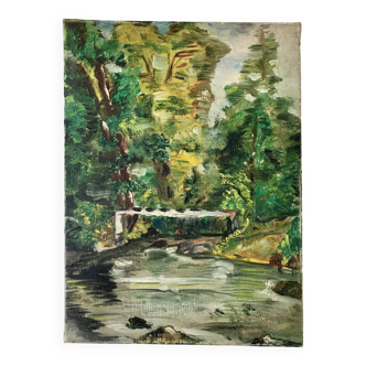 tableau huile sur toile rivière vintage