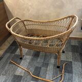 Baby rattan cradle, 1960s