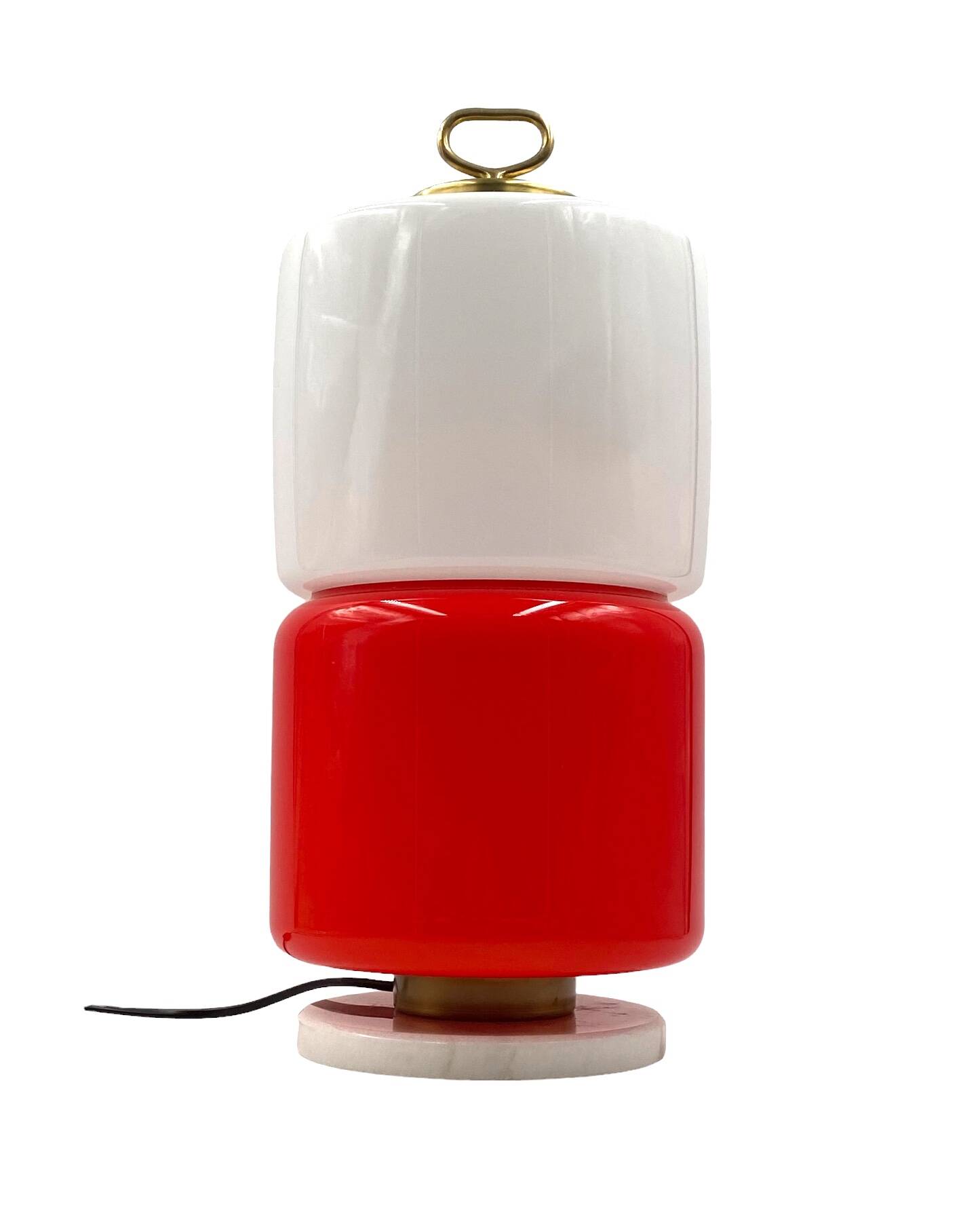 Space Age Red and white glass cylindrical table lamp, Italy 1970s