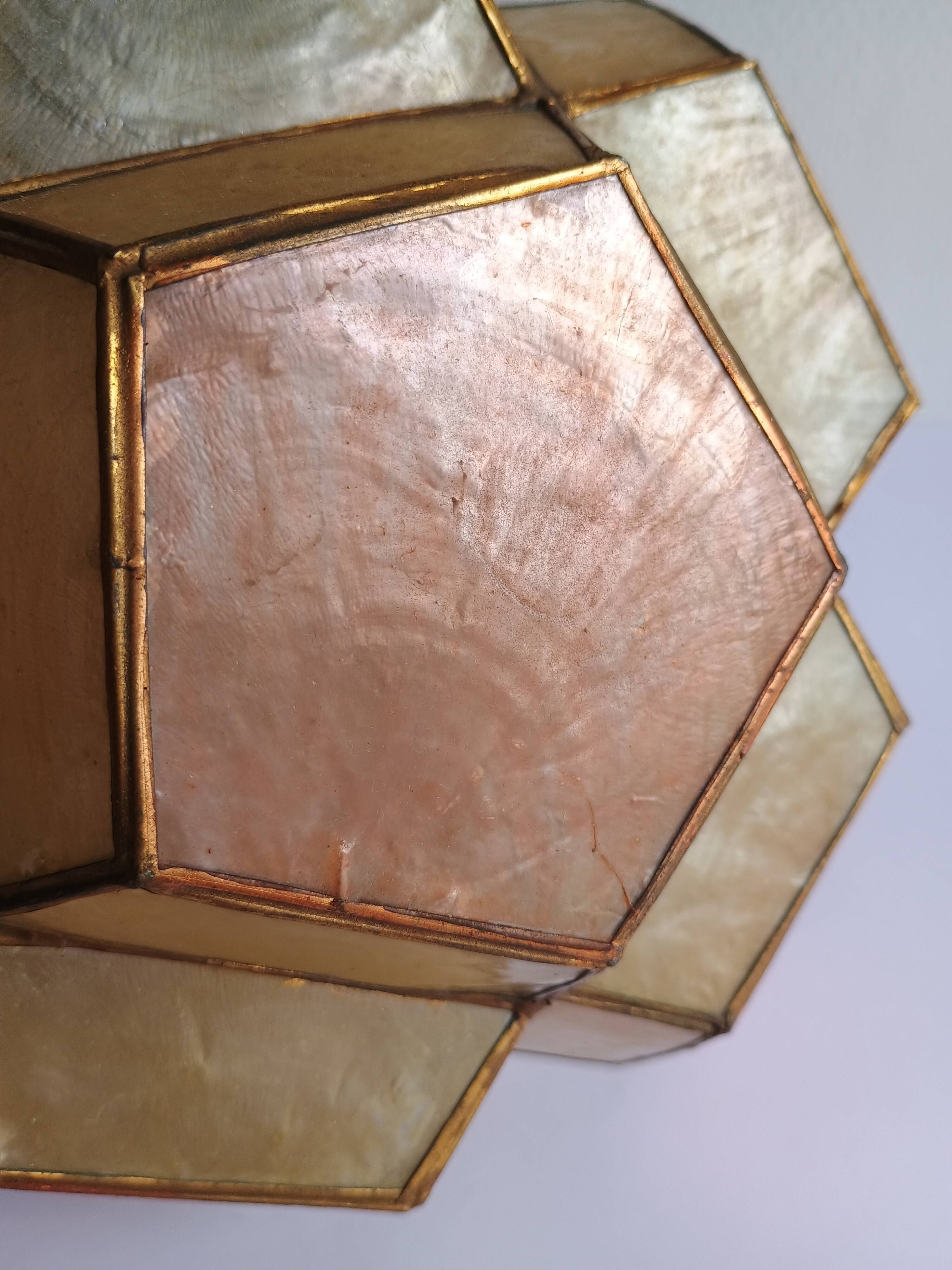 Space age mother-of-pearl and brass chandelier