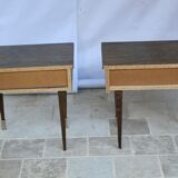 Pair of bedside table varnished wood 60s