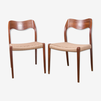 Paire de chaises danoises en teck et cordage, modèle 71 par Niels.O.Moller 1960