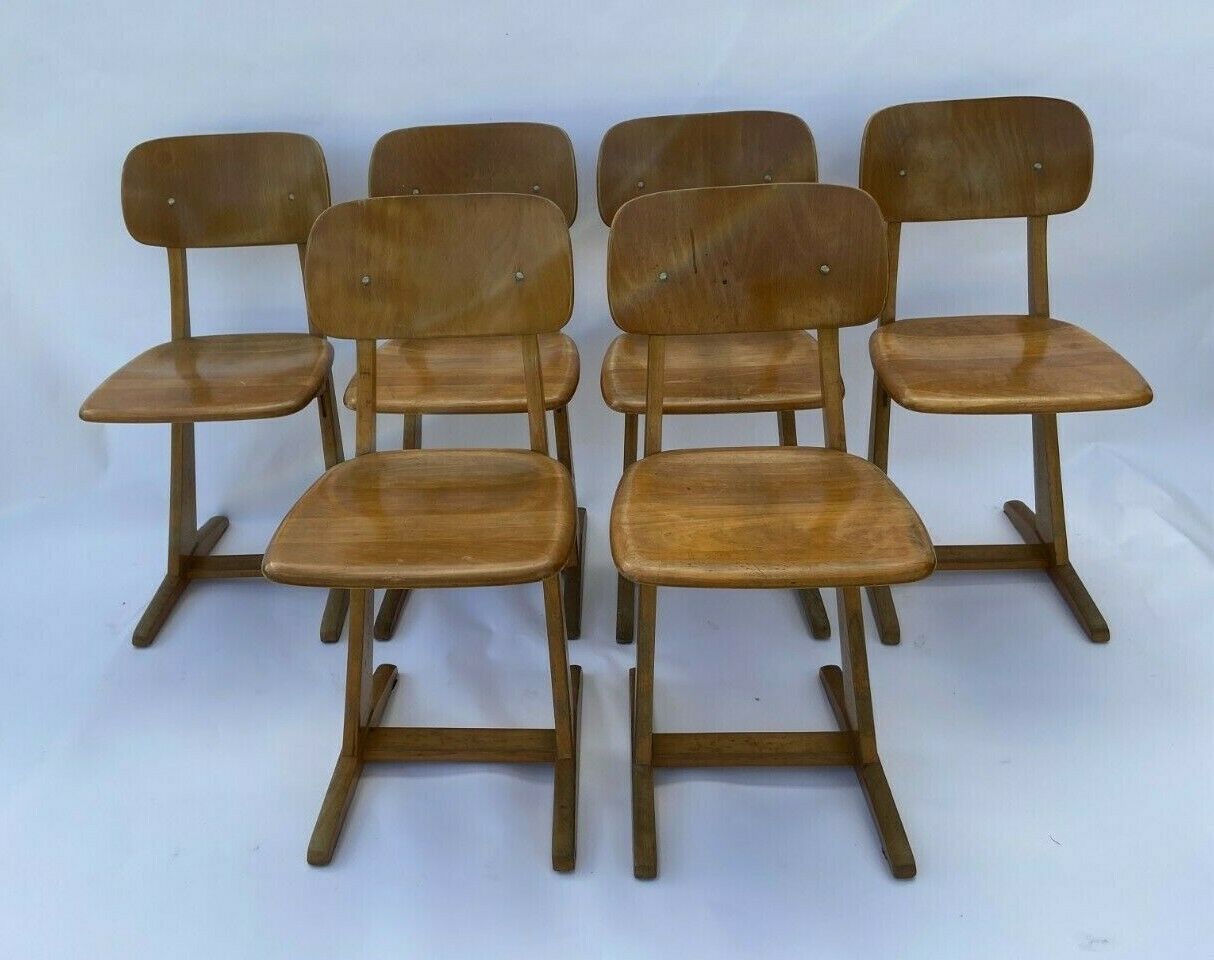 Suite of 6 chairs foot compass 1960 beautiful blond patina