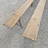 Pair of rustic oak and fir farmhouse benches 1900s - 3m85