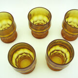 5 water cups in amber glass - Made in Italy - vintage 70s