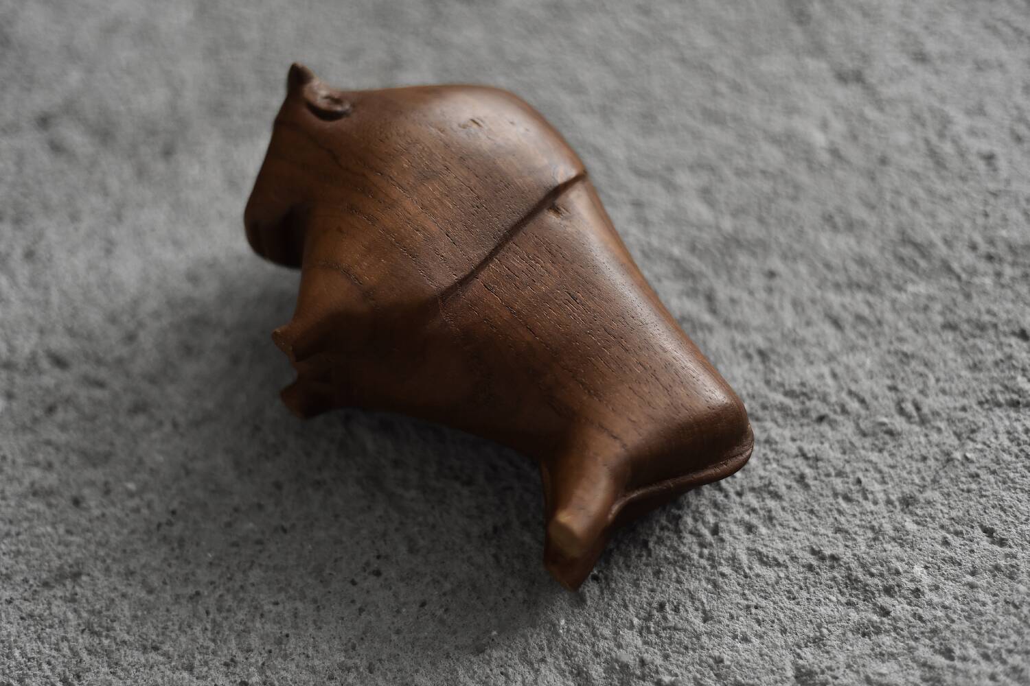Dark teak bison figurine in mid-century modern Danish style, 1960.