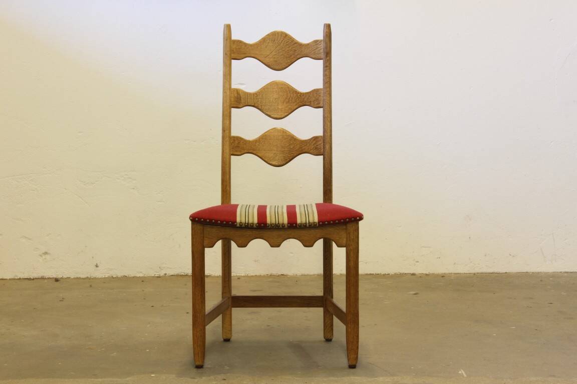 Vintage 1960s Danish brutalist ladderback oak chairs in the style of Kjærnulf