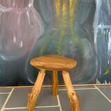 Vintage tripod raw wood stool
