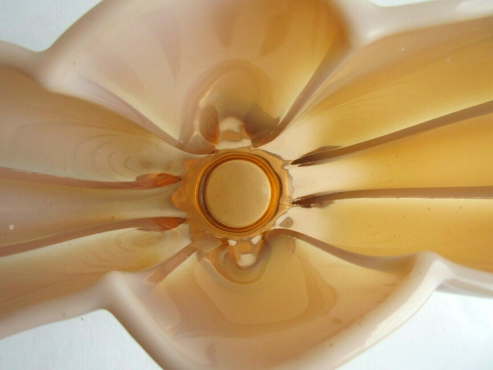 Art deco vase shape curved fan brown glass and pink opaline