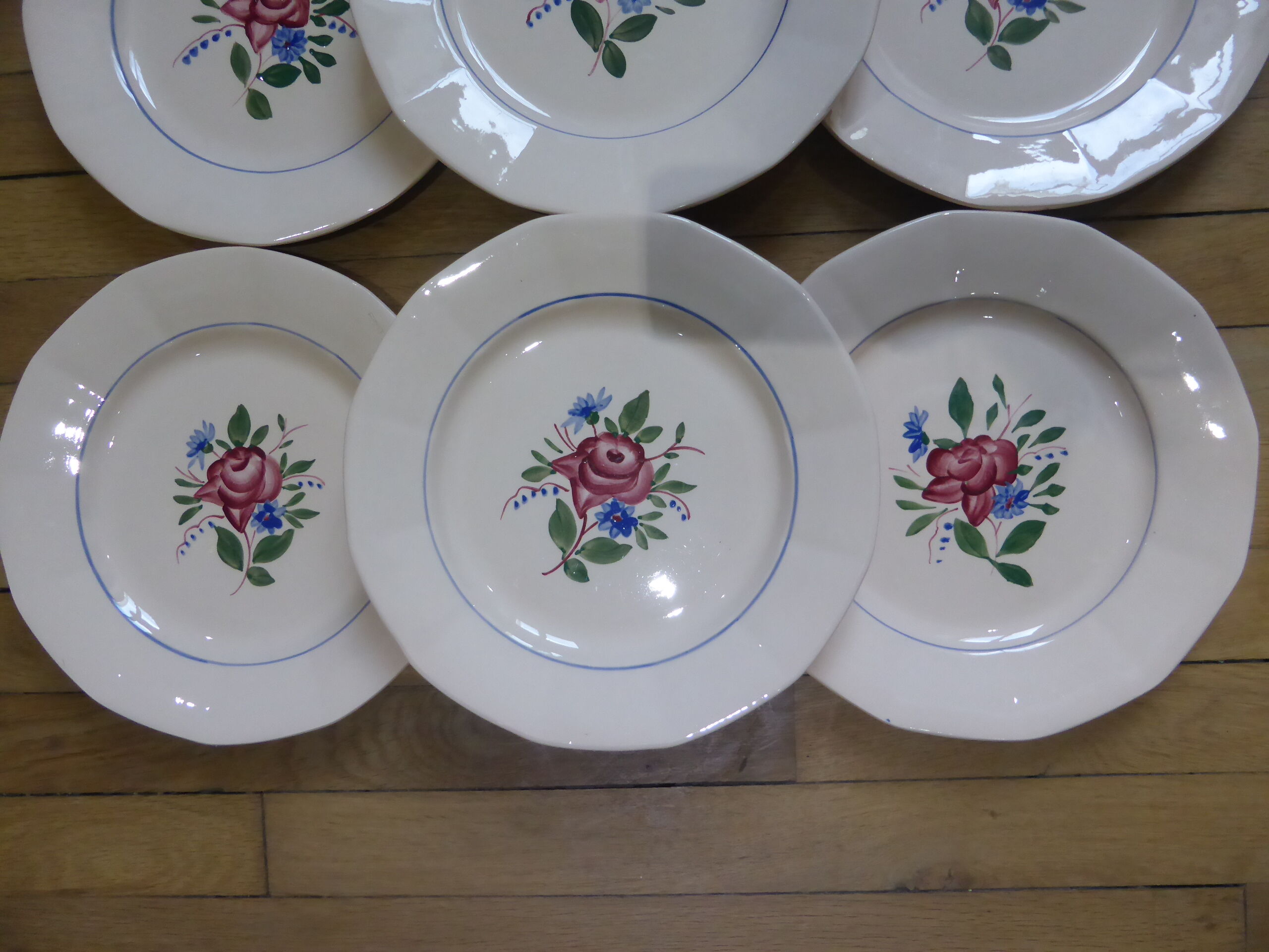 Set of 6 flat plates Digoin Sarreguemines