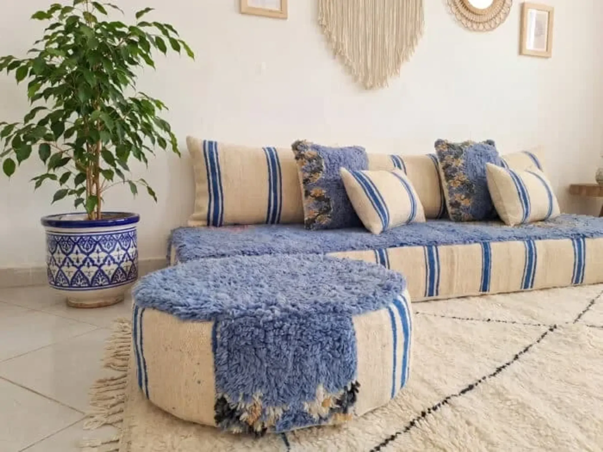 Handwoven Moroccan floor sofa set with Berber wool.