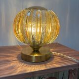 Lampe à poser globe en verre vintage bicolore
