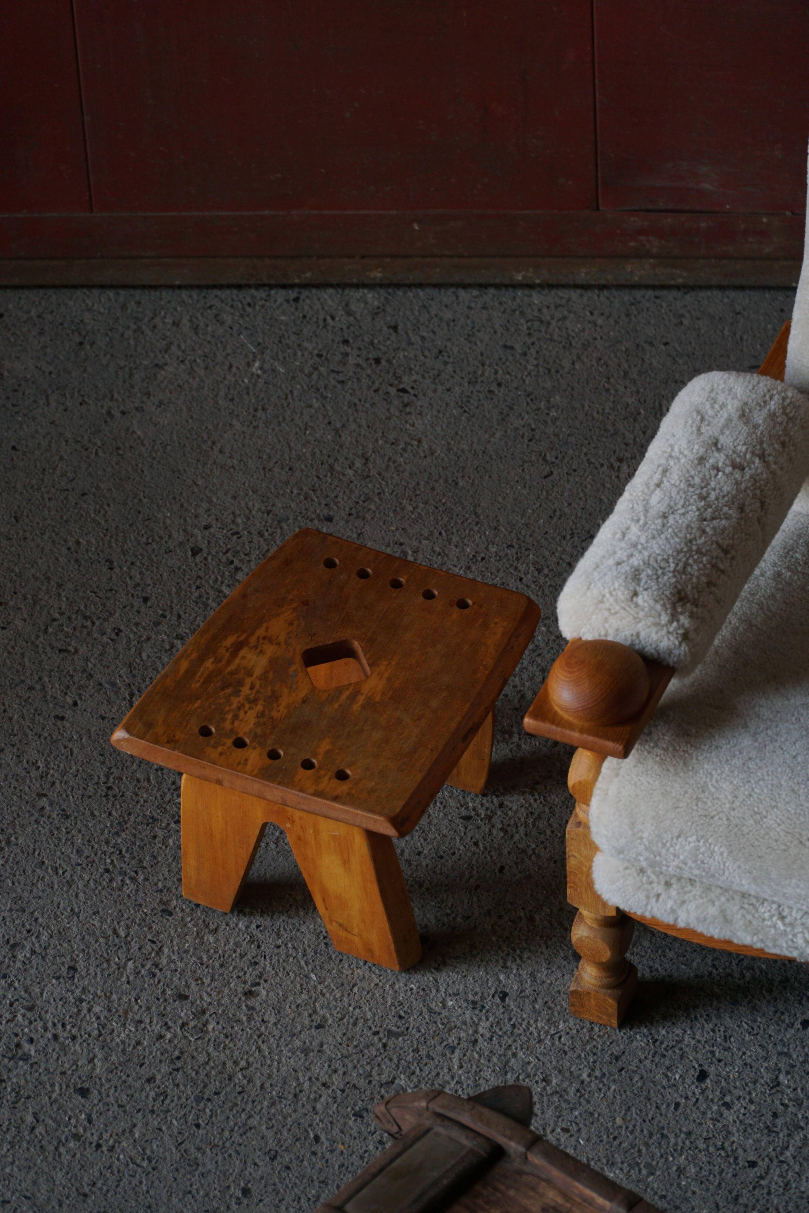 Modern Danish Wabi Sabi Stool in Solid Elm, Scandinavia, 1960s