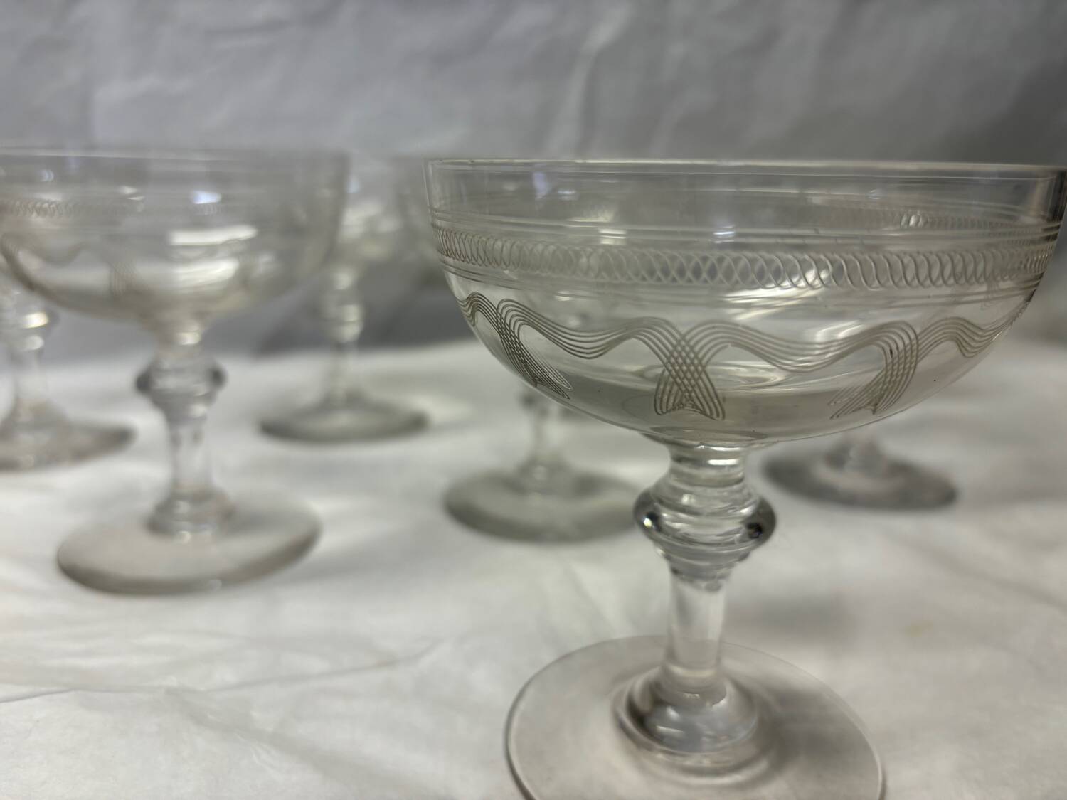 Set of 8 old champagne glasses