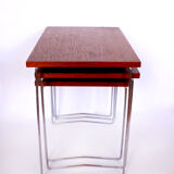 Set of teak and chrome nesting tables by Brabantia