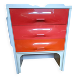 DF2000 bedside table with two drawers coral red orange Raymond Loewy