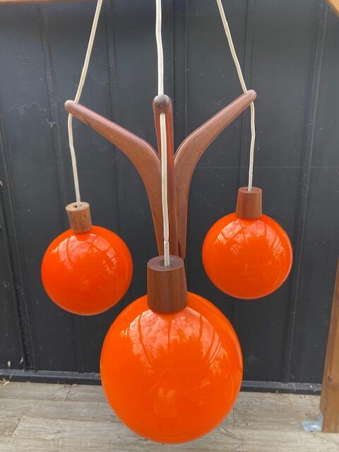 Scandinavian Rispal teak chandelier 1960