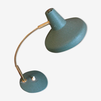 workshop lamp, desk in green tole and vintage brass