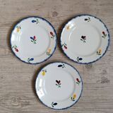 3 assiettes à dessert en faïence de Sarreguemines Digoin, modèle Annette
