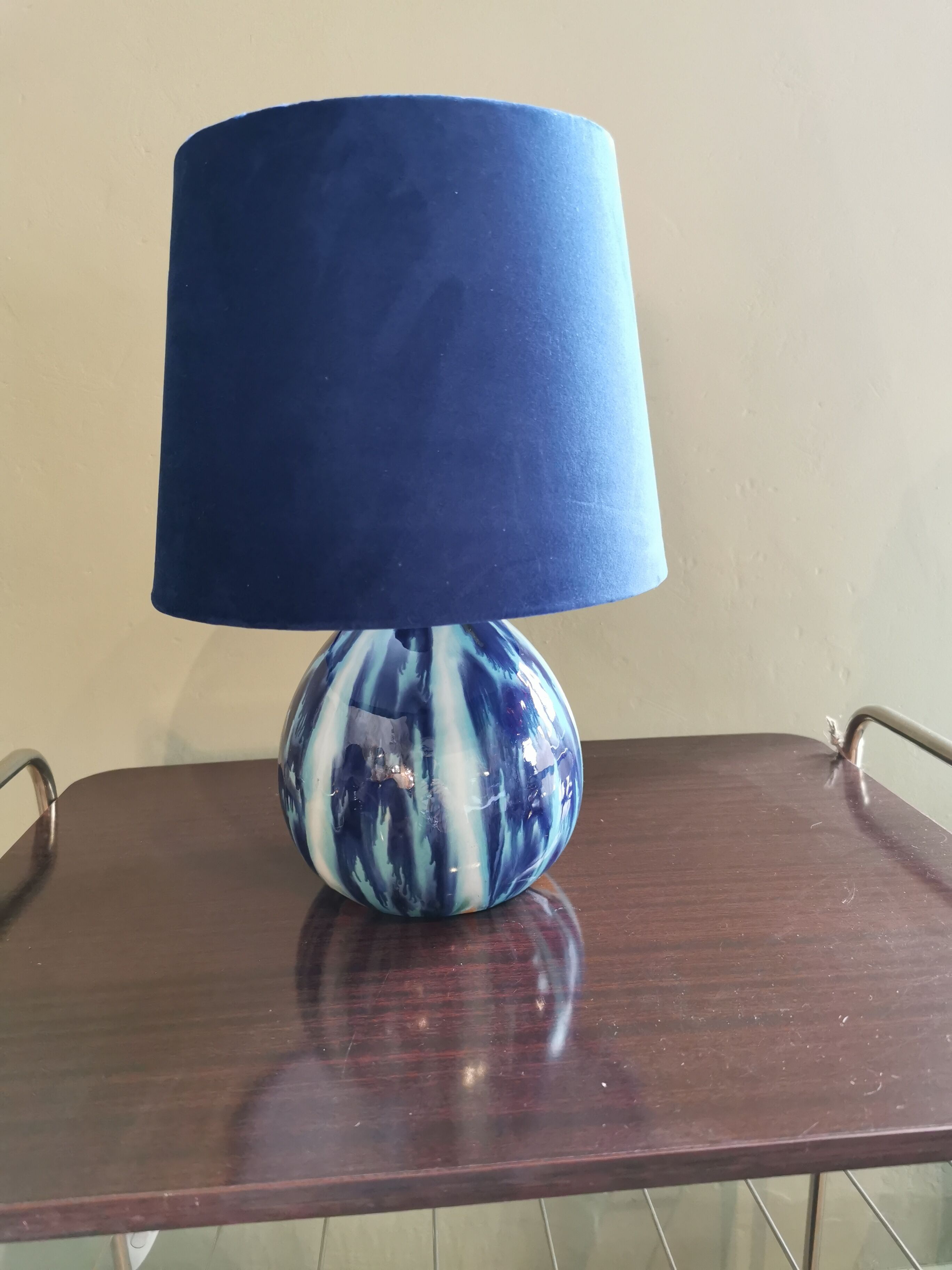 Vintage blue ceramic ball lamp signed
