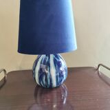 Vintage blue ceramic ball lamp signed