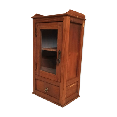 Vitrine murale début 20e teck birman massif hauteur 55 cm